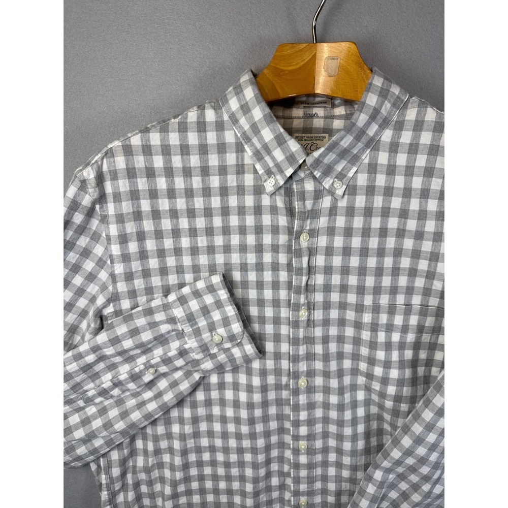 J. Crew Slim Untucked Button Down Organic‎ Cotton Stretch Gingham Mens XL Preppy